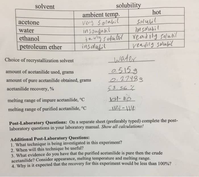 How To Calculate Percent Recovery From Solubility