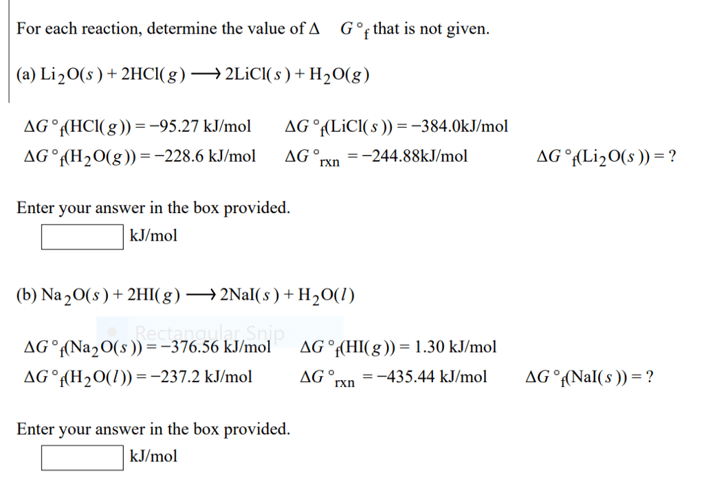 Equilibria, ∆g, ∆h and ∆s. Oneclass For Each Reaction Determine The Value Of Delta G Degree F That Is Not Given A Li 2 O