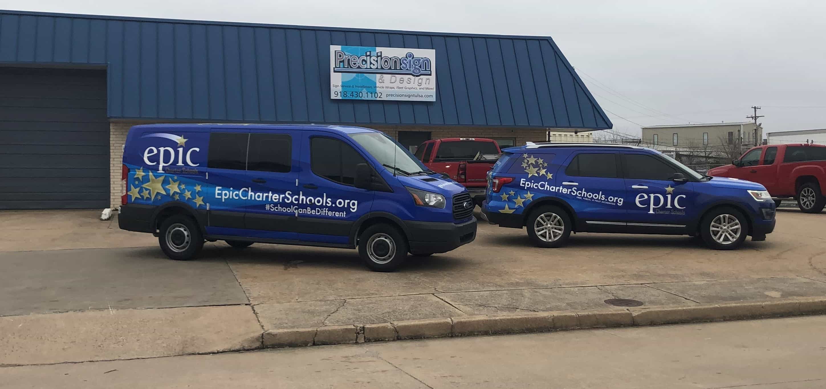 Epic Charter School Fleet Graphics - Precision Signs Tulsa