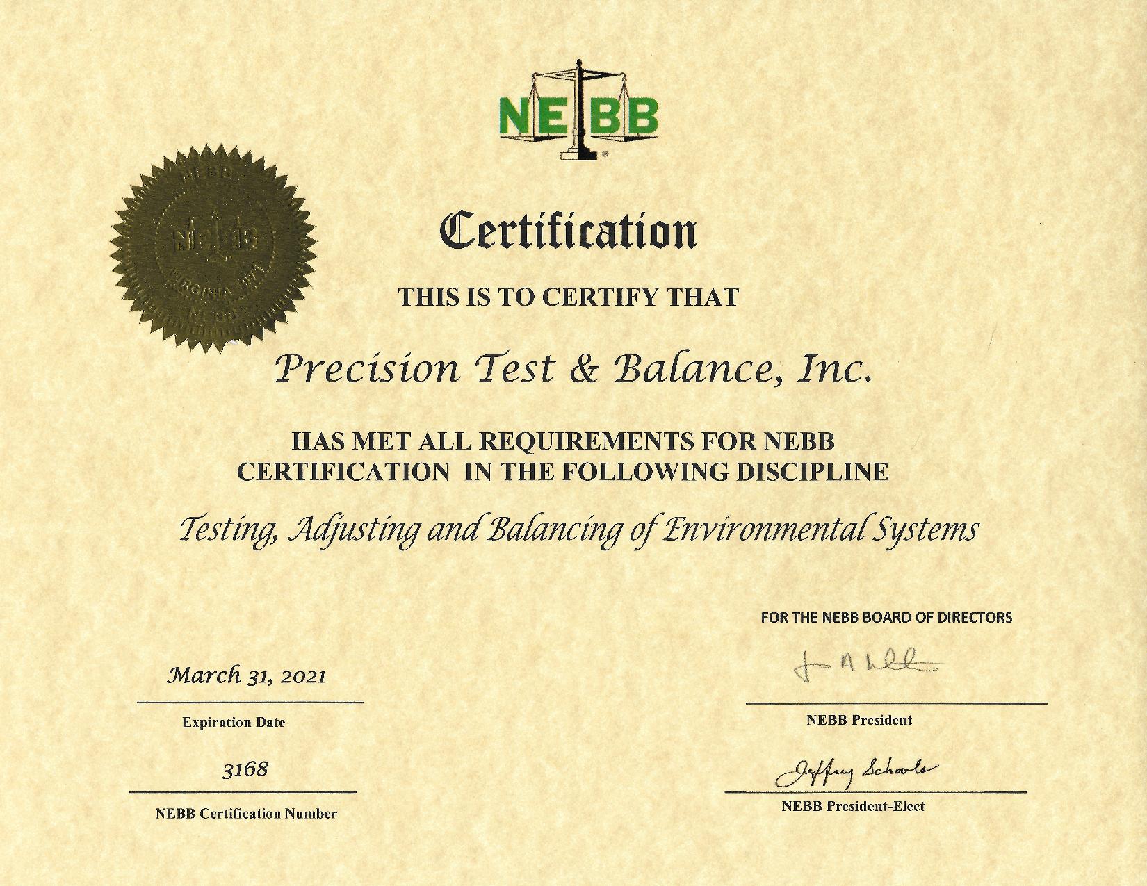 Precision Test & Balance Inc, testing & balancing of HVAC Mechanical