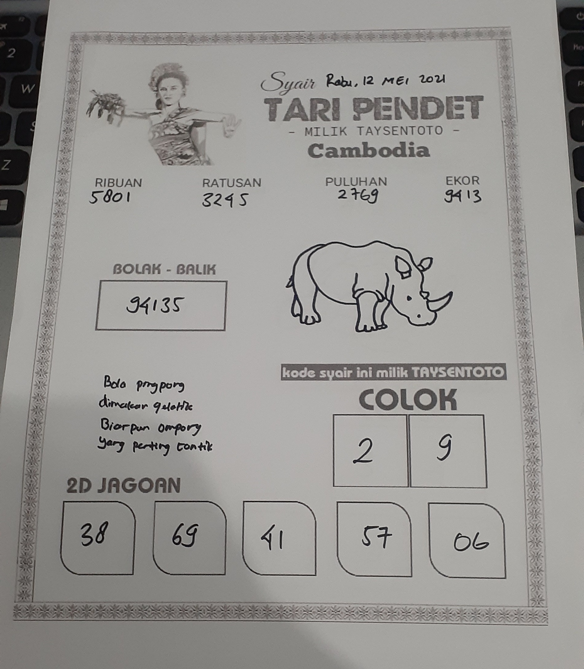 Syair Togel Cambodia Hari Ini Rabu 12 Mei 2021 Syair Cambodia