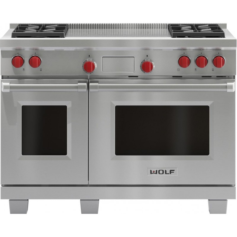 Wolf DF484F 48" Dual Fuel Range with 4 Sealed Burners & French Top in