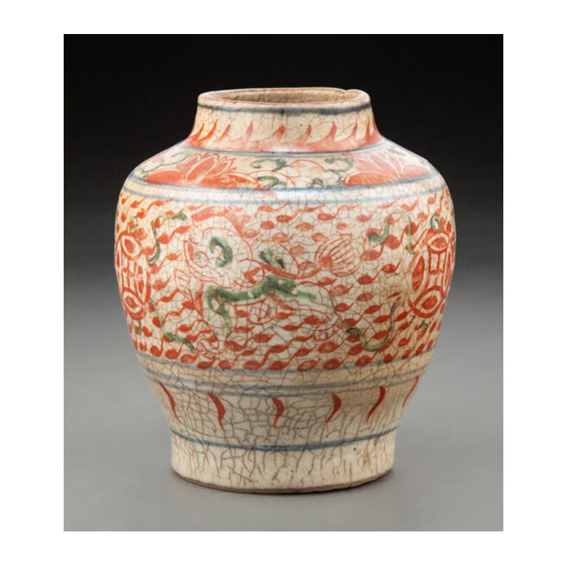 A Chinese Painted and Crackle Glazed Ceramic Jar, 17th century