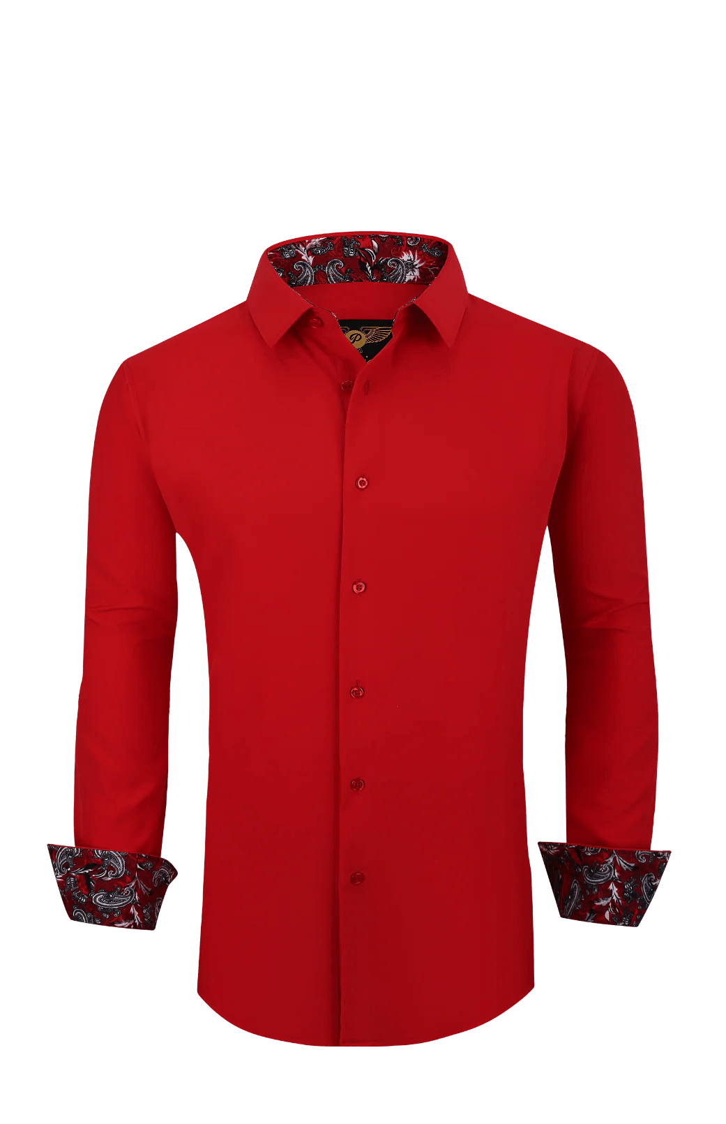 Men's PREMIERE SOLID RED Long Sleeve Button Up Dress Shirt with Paisley