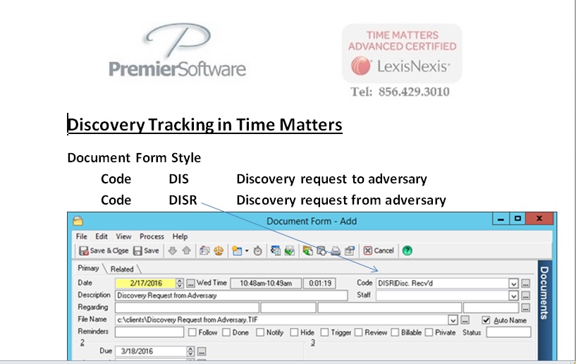 TIP Effective Discovery Tracking Using Time Matters Premier Software