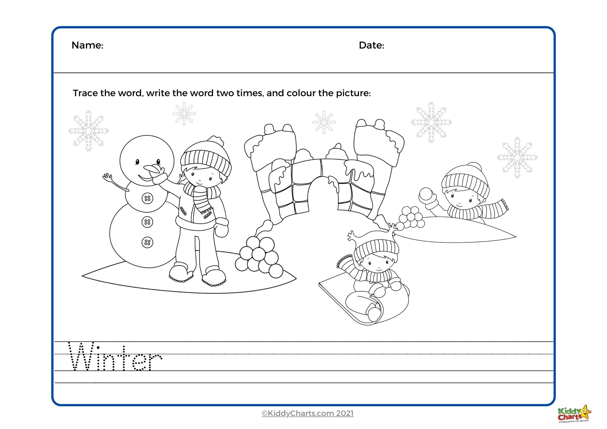 Kindergarten writing worksheets: Seasons - KiddyCharts Shop