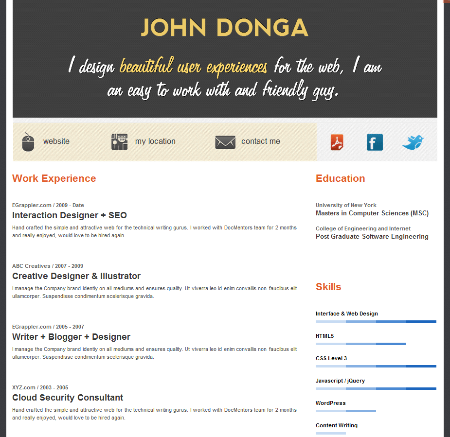 Free WordPress Resume Theme Create an Online Resume in
