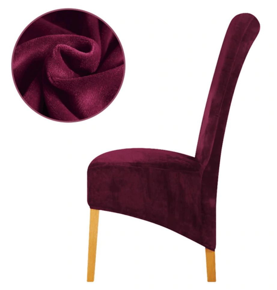 Wine Velvet Design Long Back Chair Cover Premium Dining Chair Covers