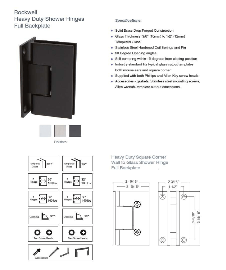 M037PC Wall to Glass Square Shower Door Hinge in Chrome Finish for