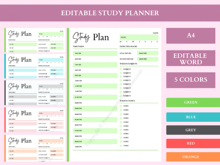 Study Planner Printable Template in PDF & Word [Pack of 5]