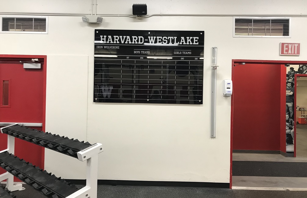 Record Board for the Harvard Westlake Weight Room in Studio