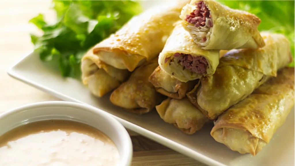 Reuben Egg Rolls (Corned Beef Egg Rolls) Prepare and Serve