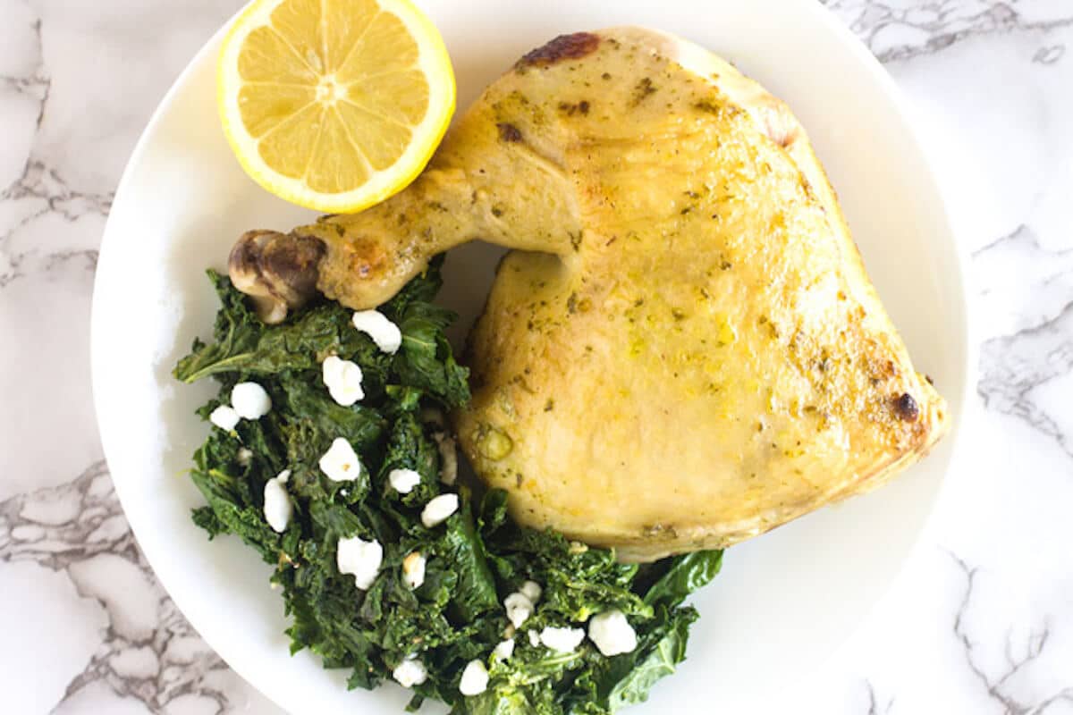 Parsley Chicken w/ Kale and Goat Cheese Low Carb & Keto Friendly!