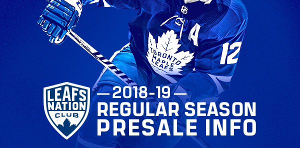 Presale Codes For Toronto Maple Leafs Regular Season Ticket Presale 2018/19 Presale Codes