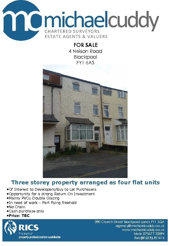 FOR SALE 4 Nelson Road Blackpool FY 1