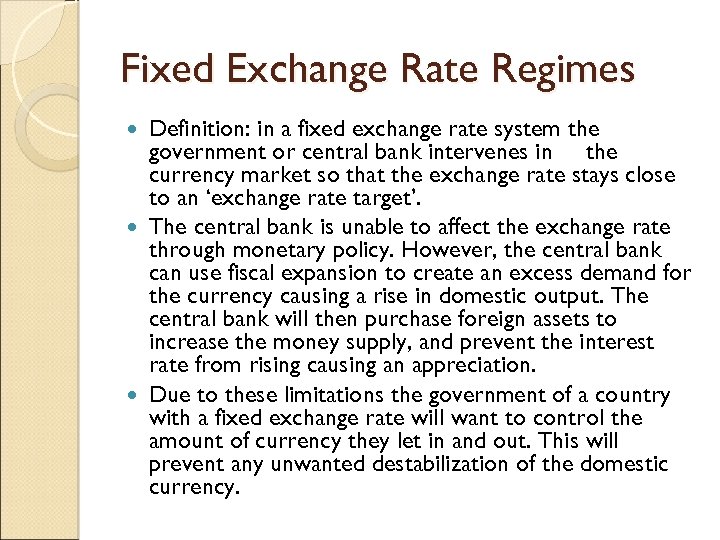 Exchange Rate Regimes of the World Exchange