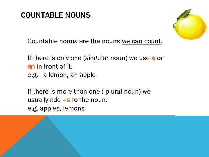 COUNTABLE AND UNCOUNTABLE NOUNS LEARNING OBJECTIVES ALL