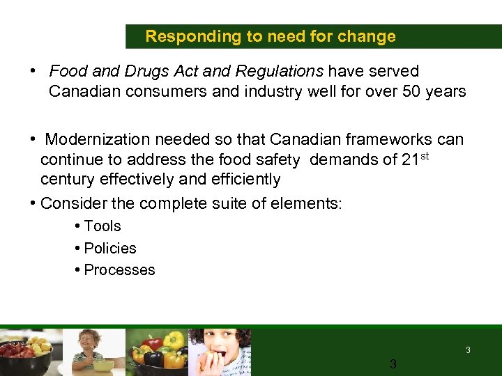 Modernization of Health Canada Food Frameworks Foundations for