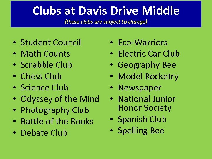 Davis Drive Middle School Open House Overview