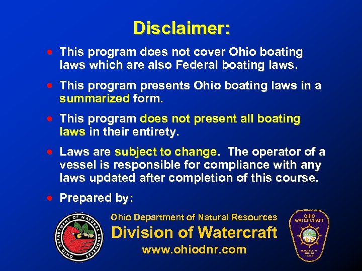 OHIO SPECIFIC BOATING LAWS Ohio Revised Code 1547