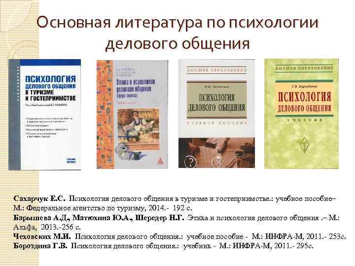 Психология делового общения Основная литература по психологии