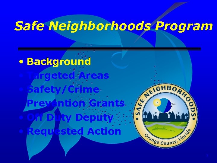 SAFE NEIGHBORHOODS PROGRAM Presented by Neighborhood Services Division