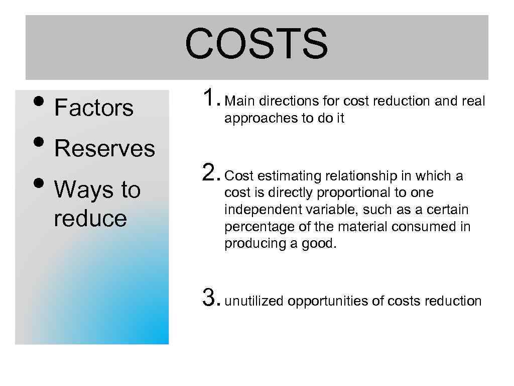 Production Costs of Enterprise 1 Production costs definition