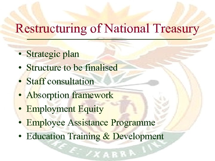 National Treasury Presentation to Portfolio Committee on Finance