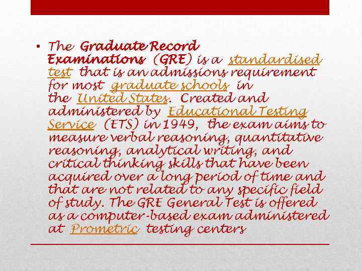 GRE — Graduate Record Examination