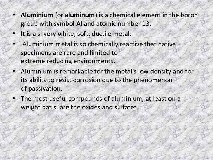 Aluminium Chemical element Chemical and physical specifications