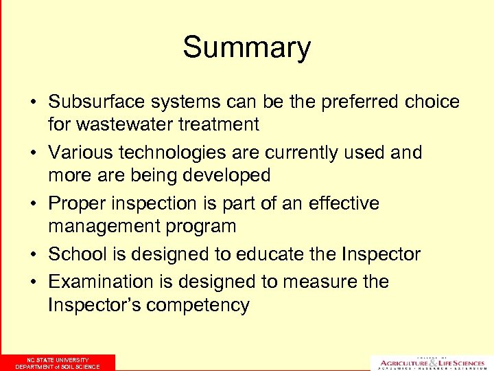 North Carolina Certified Subsurface Systems Inspector Training School