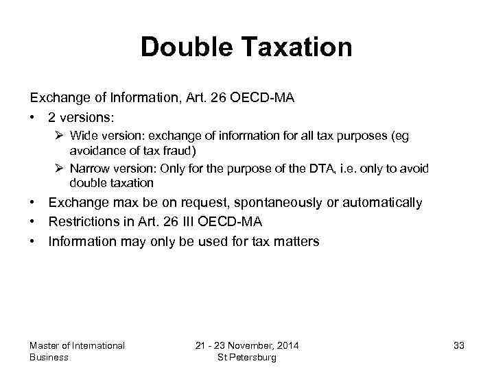 International Taxation 2 nd part Double Taxation Agreements