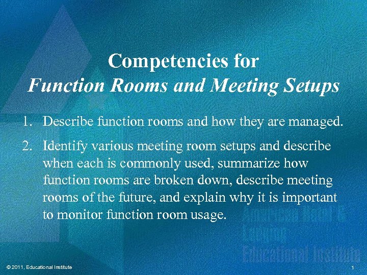 Chapter 13 Function Rooms and Meeting Setups Convention
