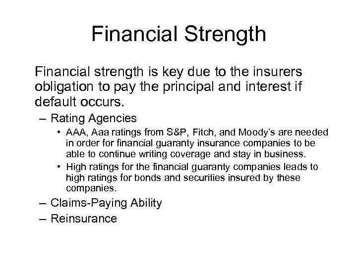 Finance 431 PropertyLiability Insurance Lecture Financial Guaranty