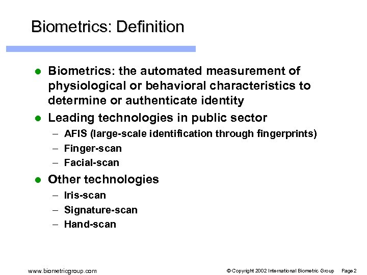 10 th CACR Information Security Biometrics The Foundation