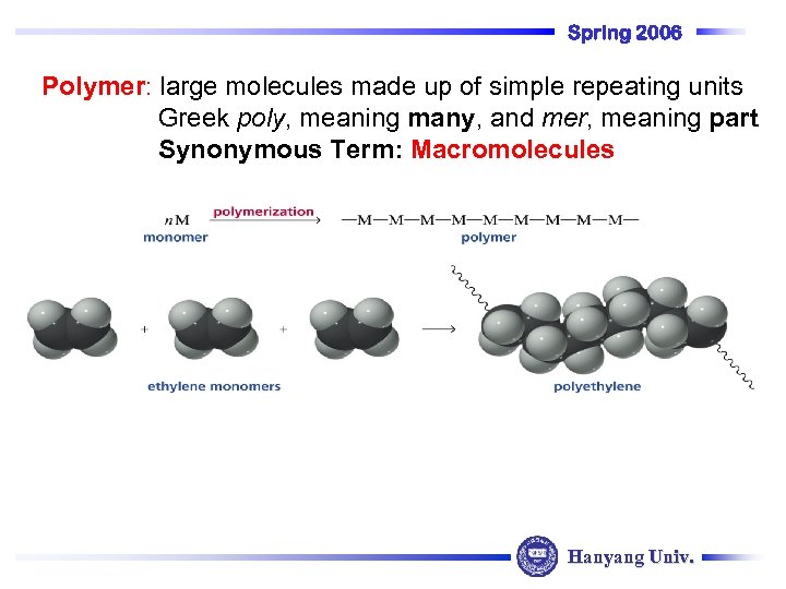Spring 2006 Polymer Chemistry Basic Principles and Introduction