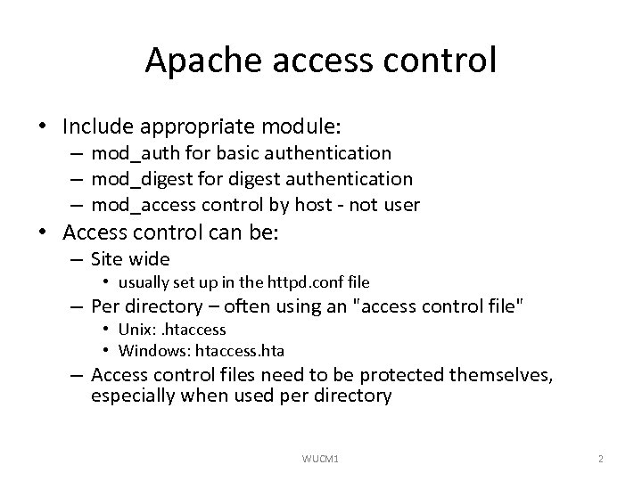 Access control and user management in Apache WUCM