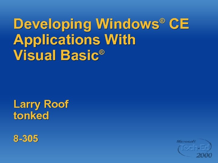 Developing Windows CE Applications With Visual Basic