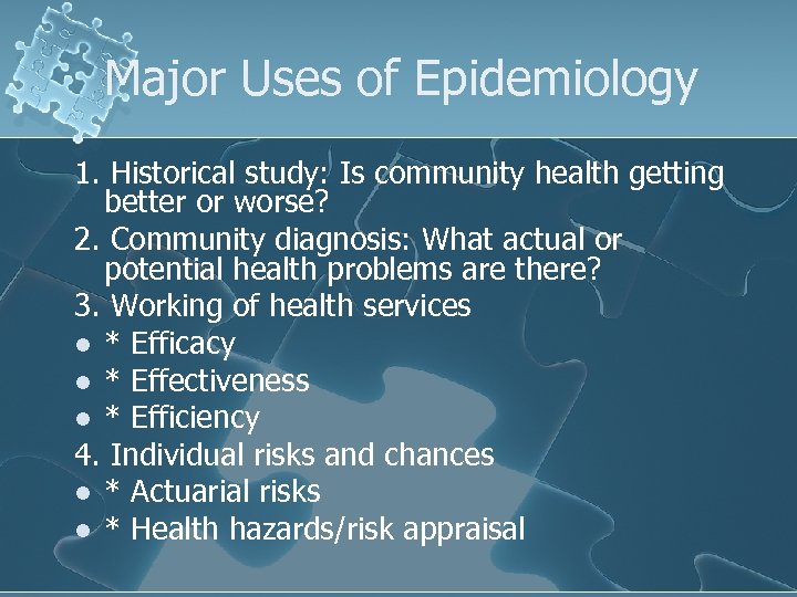 Epidemiologic and Research Applications Epidemiology Demography
