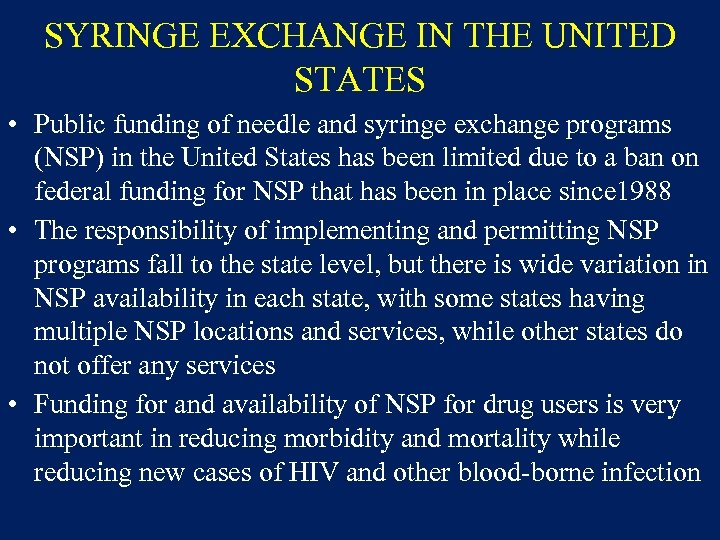 Public Funding of Syringe Exchange in the US