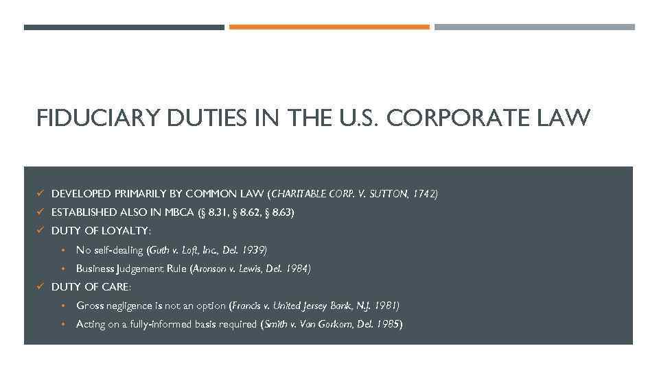 FIDUCIARY DUTIES IN CORPORATE LAW NICK CHIZHENKOV EXCLUSIVELY
