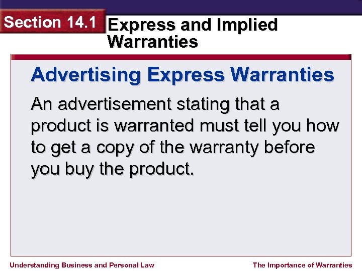 Section 14 1 Express and Implied Warranties