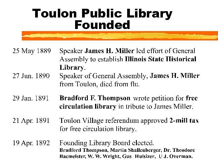History of Toulon Public Library 1891 2001