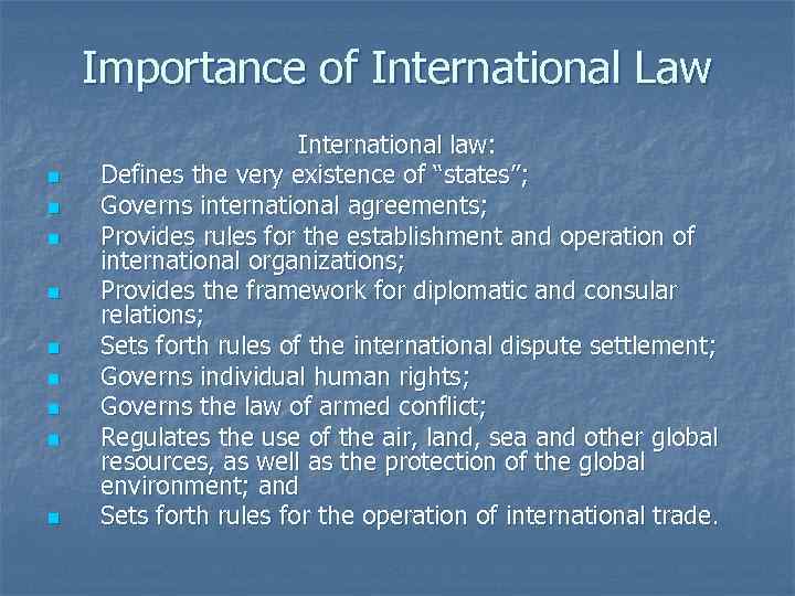 Concept of International Law International law is the