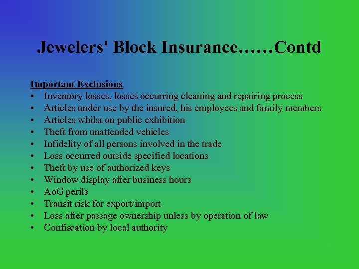 MISCELLANEOUS INSURANCE PRESENTATION BY BURGLARY INSURANCE