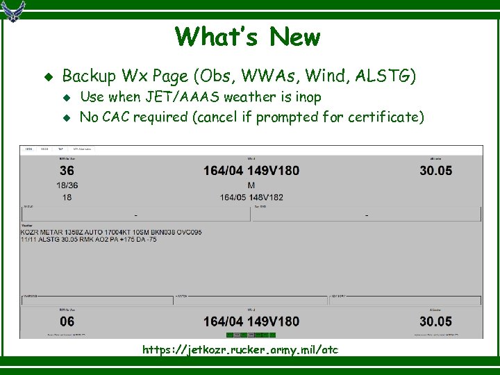ATC Weather Briefing Provided by Fort Rucker Weather