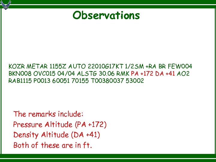 ATC Weather Briefing Provided by Fort Rucker Weather