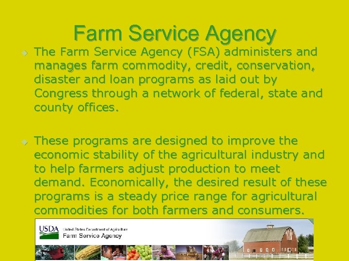 Farm Service Agency u u The Farm Service