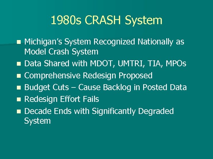 Michigan Crash Records History Five Decades Good