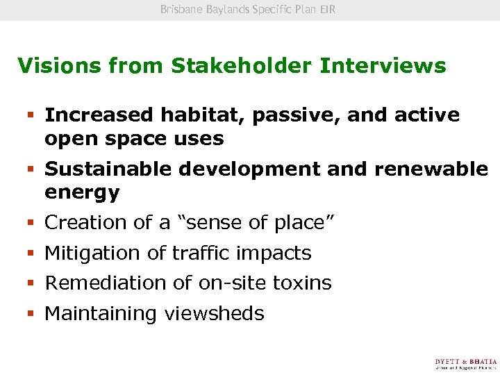 Brisbane Baylands Specific Plan EIR Community Visioning